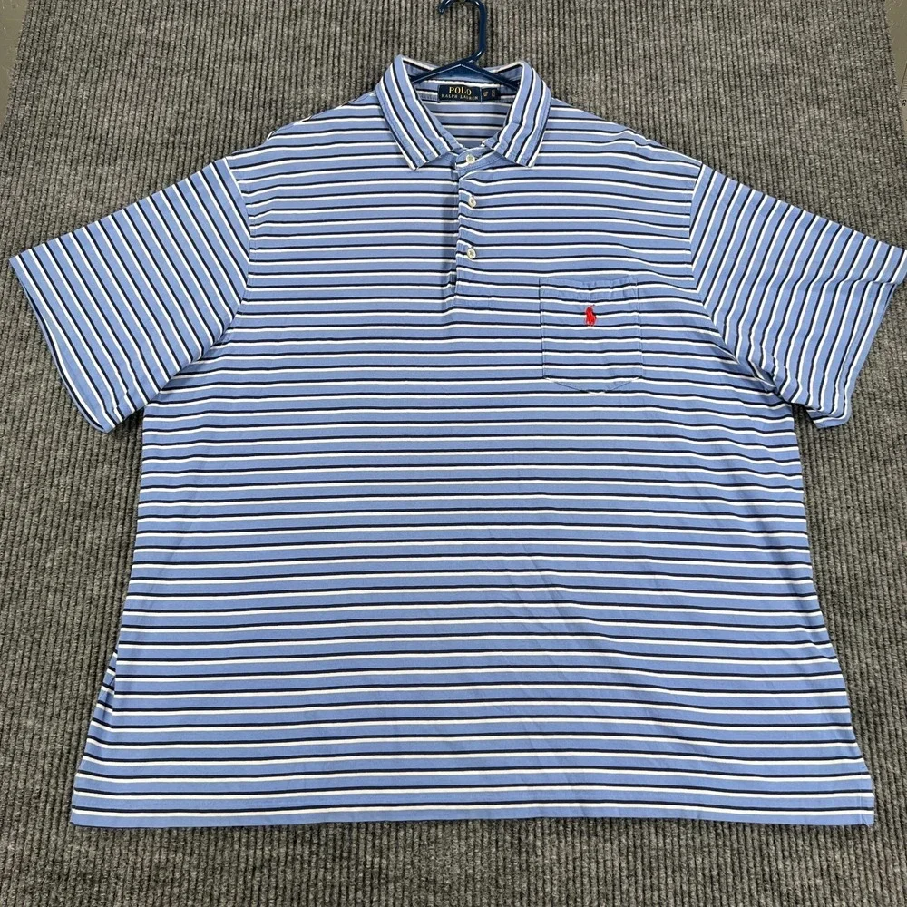 Polo Ralph Lauren Polo Shirt Mens‎ 2XB Big Blue Striped Short Sleeve Classic
